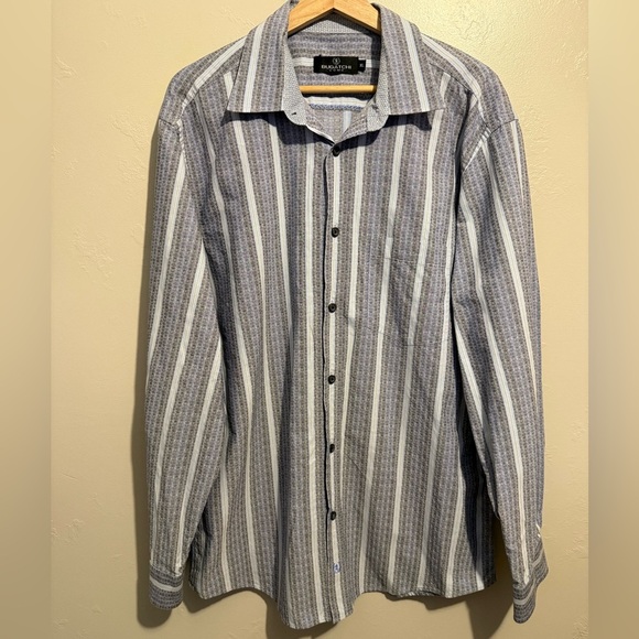 Bugatchi Men's Button Down Dress Shirt Cotton Blue White Striped Textured XL - Picture 2 of 14